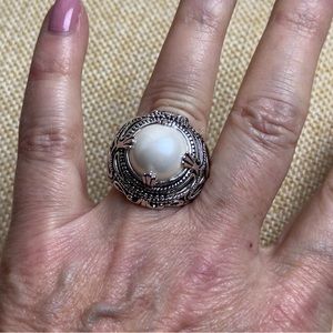 Premier Designs Silver Faux Pearl Statement Ring